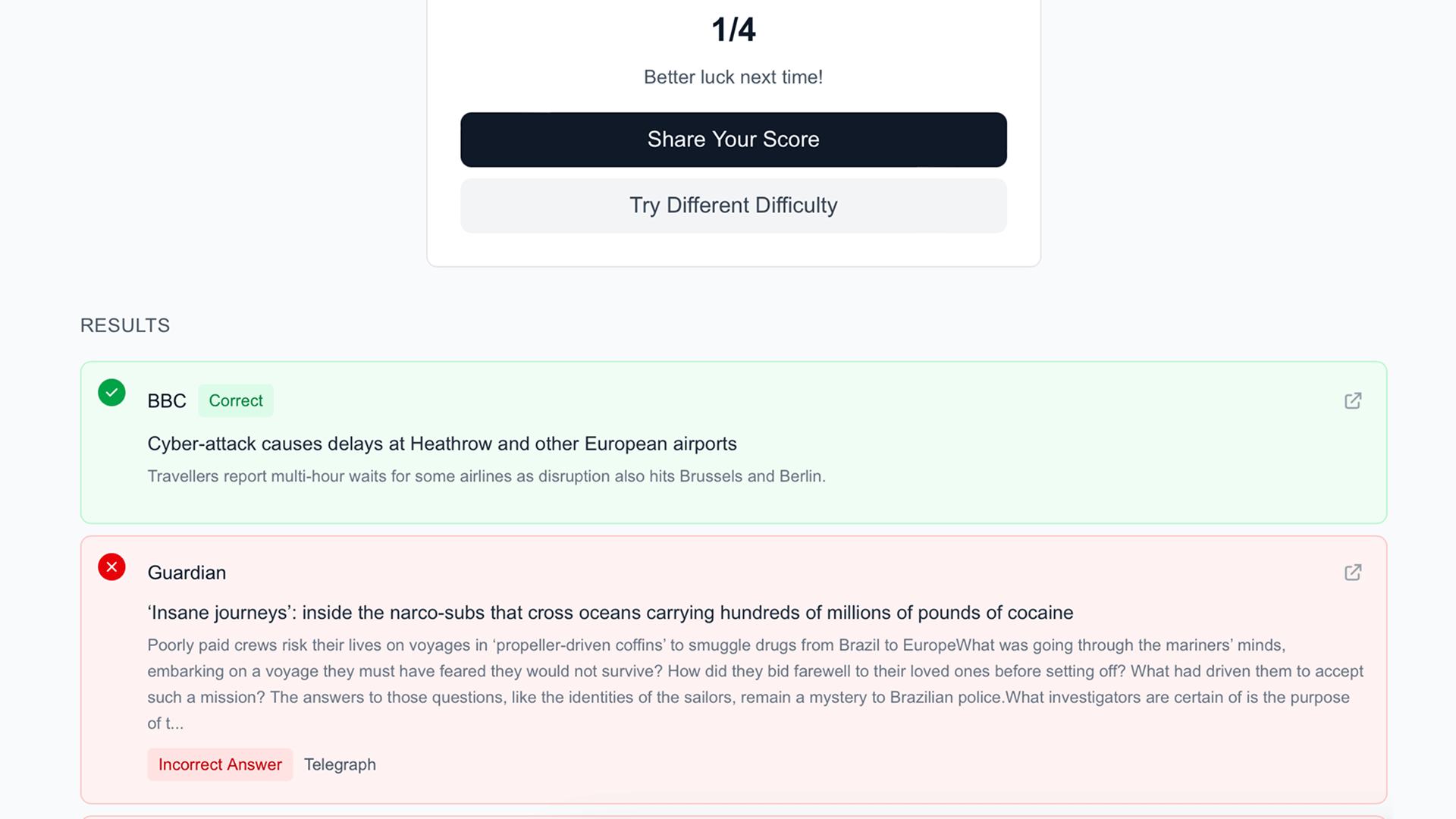 Enhanced results display