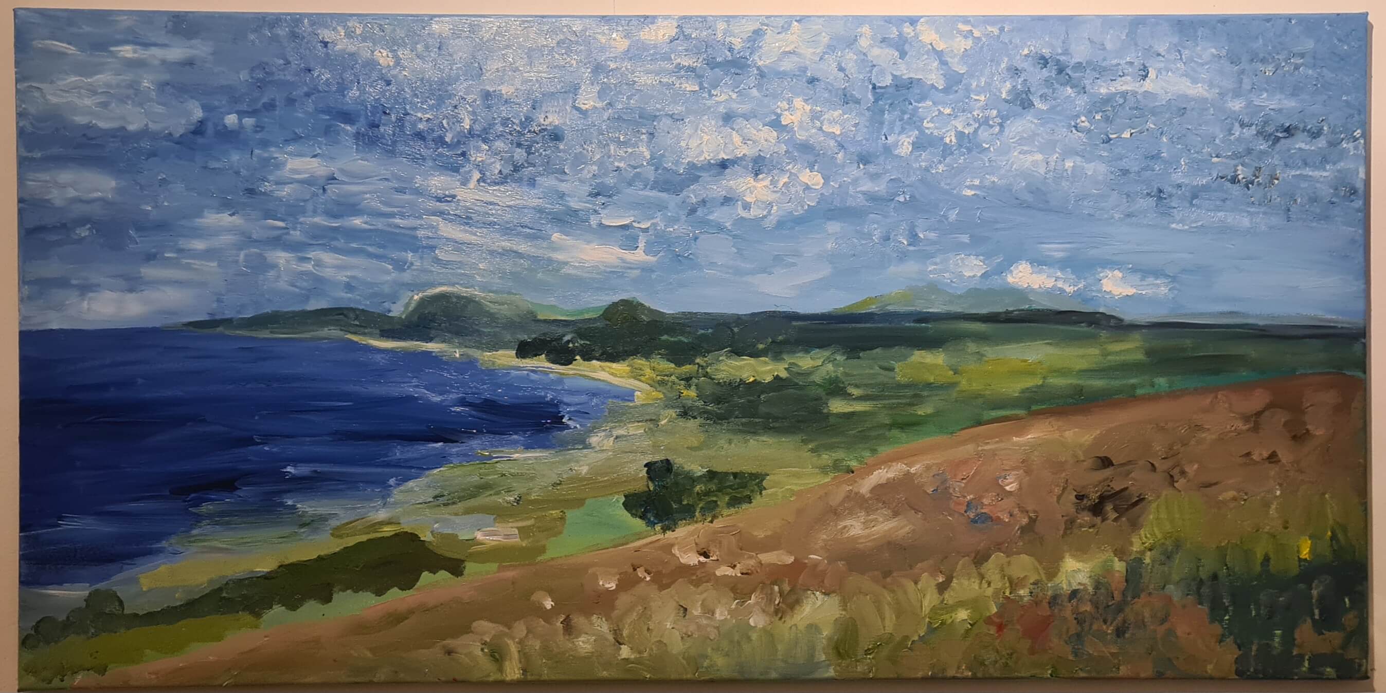 Acrylic painting showing progression with more defined shapes and composition