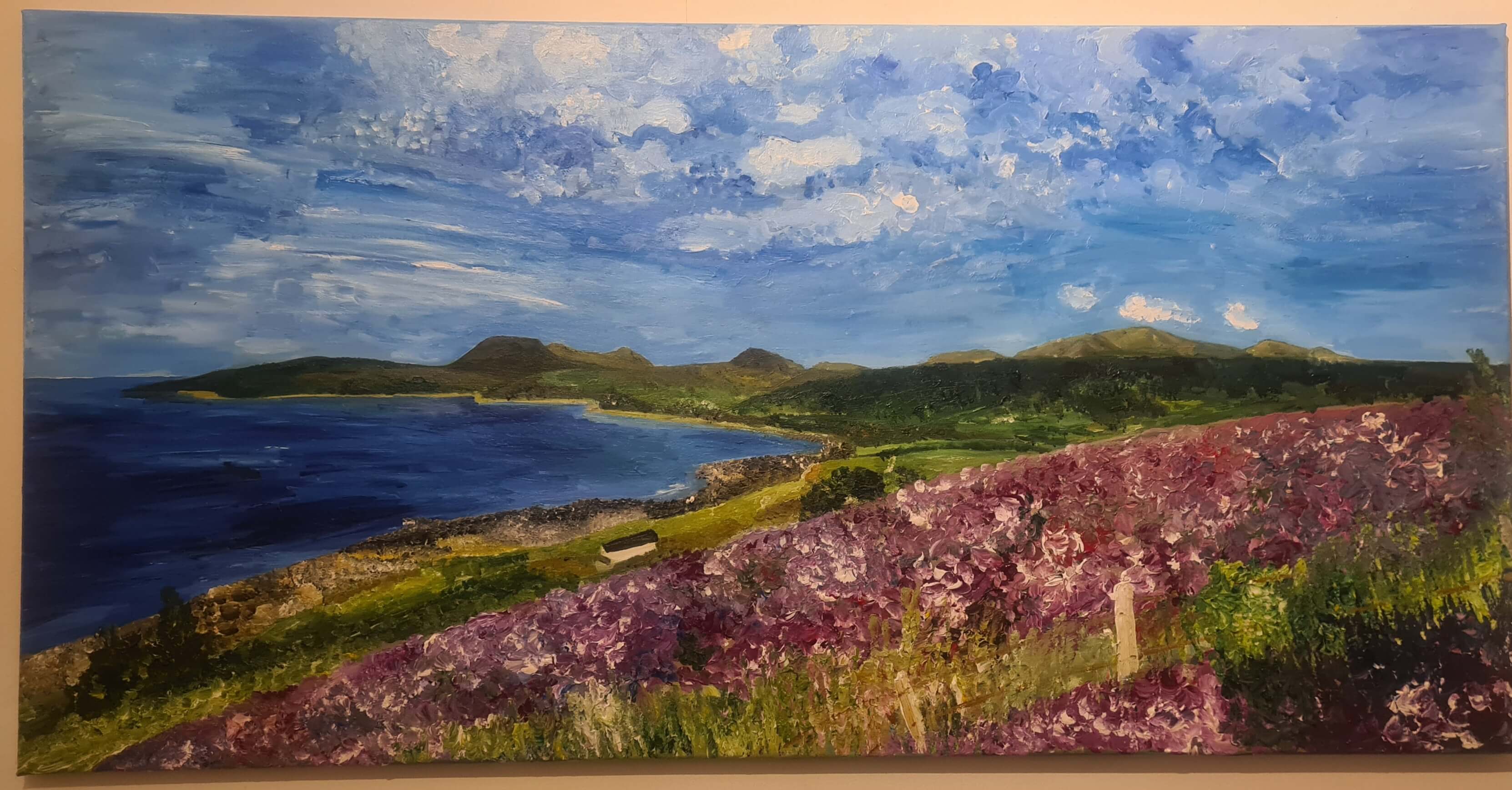 Final acrylic painting showing completed landscape with improved lighting and details