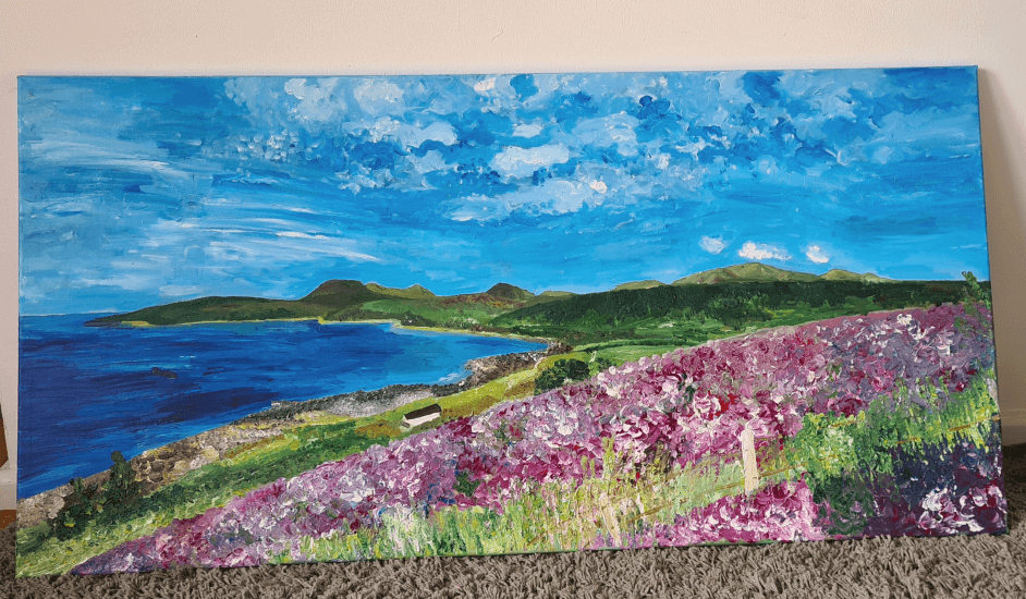 Final acrylic painting showing completed landscape with improved lighting and details