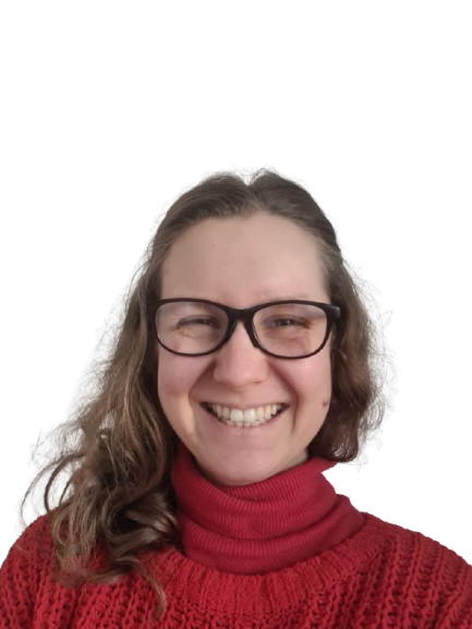 Profile photo showing a person wearing glasses and a red sweater